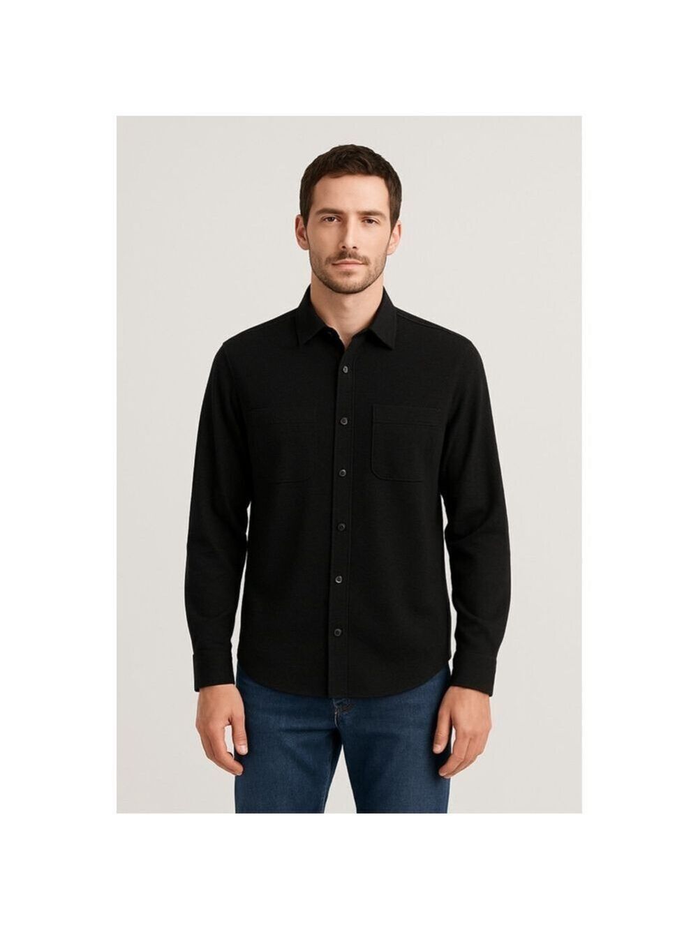 Men’s Black Knit Button Down Shirt Size S Casual Long Sleeve Rayon Blend